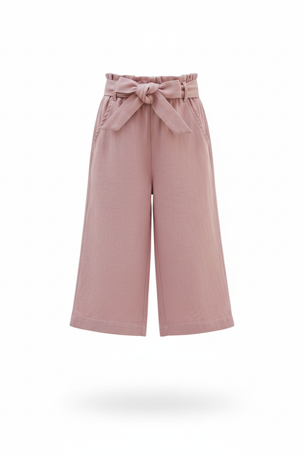 Pantalon En Lin Rose Ample Taille Haute Enfant - vue 3