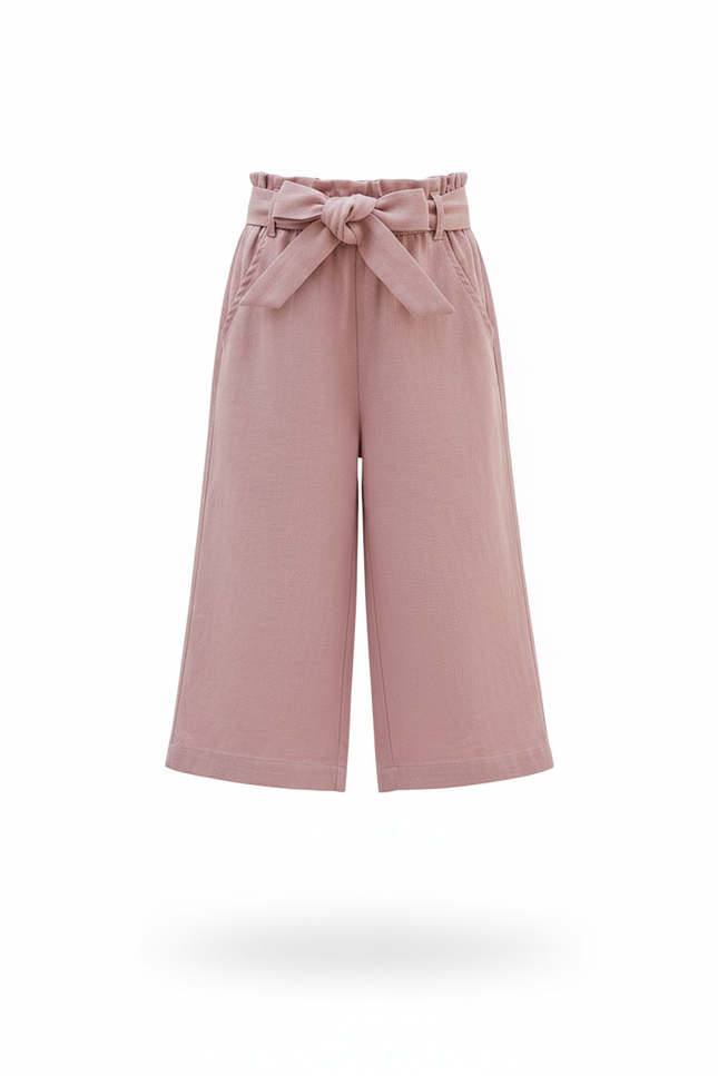 Pantalon En Lin Rose Ample Taille Haute Enfant - vue 3