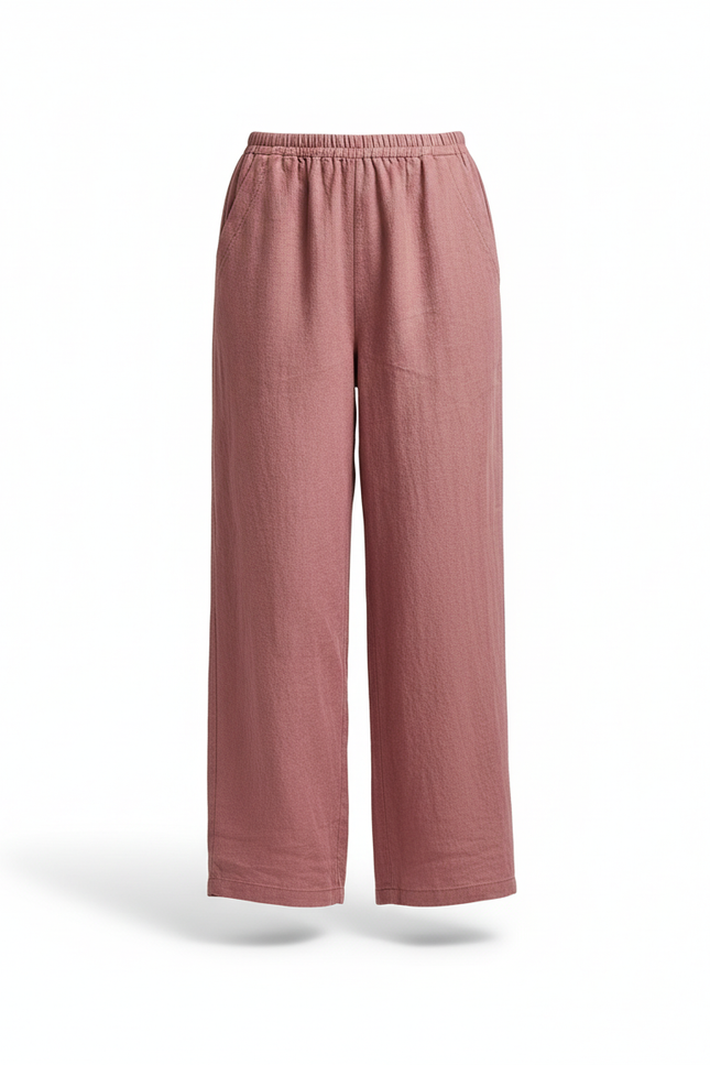 Pantalon En Lin Rose Ample Femme Décontracté Fluide - vue 3