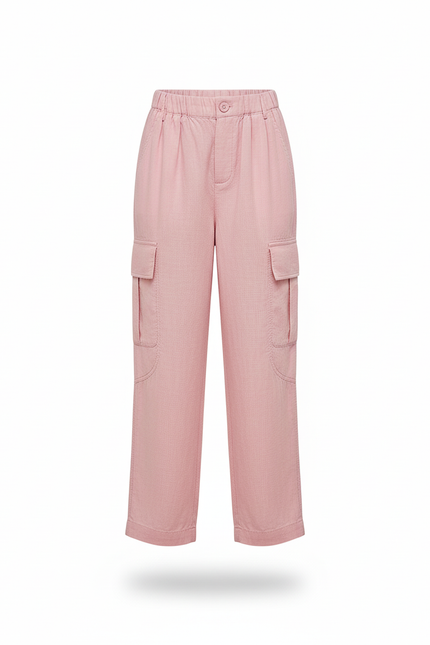 Pantalon En Lin Rose Cargo Ample Enfant Fille - vue 3