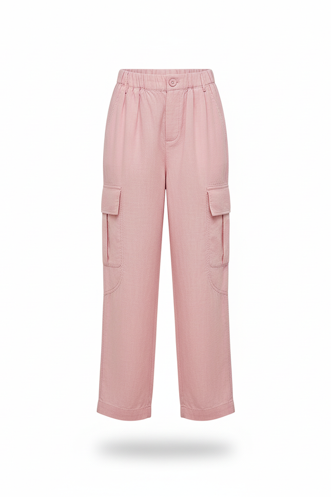 Pantalon En Lin Rose Cargo Ample Enfant Fille - vue 3