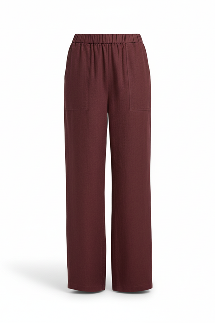 Pantalon En Lin Bordeaux Ample Décontracté Fluide Été - vue 3