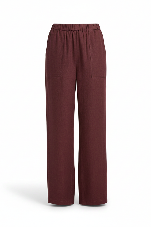 Pantalon En Lin Bordeaux Ample Décontracté Fluide Été - vue 3