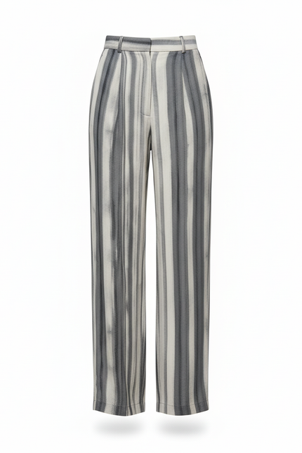 Pantalon En Lin Rayé Gris Ample Fluide Estival - vue 3