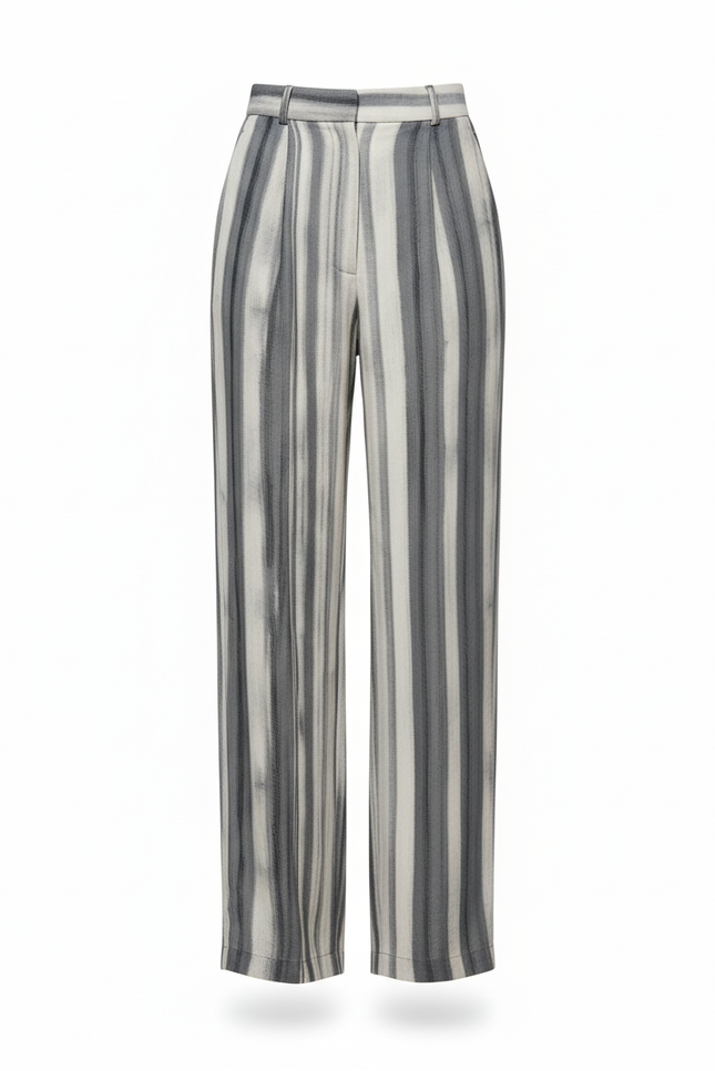 Pantalon En Lin Rayé Gris Ample Fluide Estival - vue 3