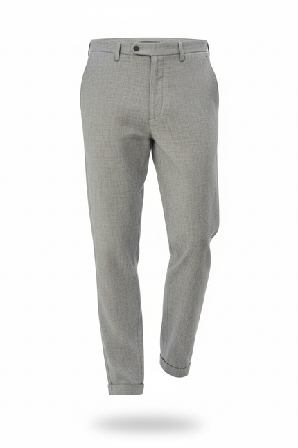 Pantalon En Lin Gris Droit Élégant Homme Micro-Motif - vue 3