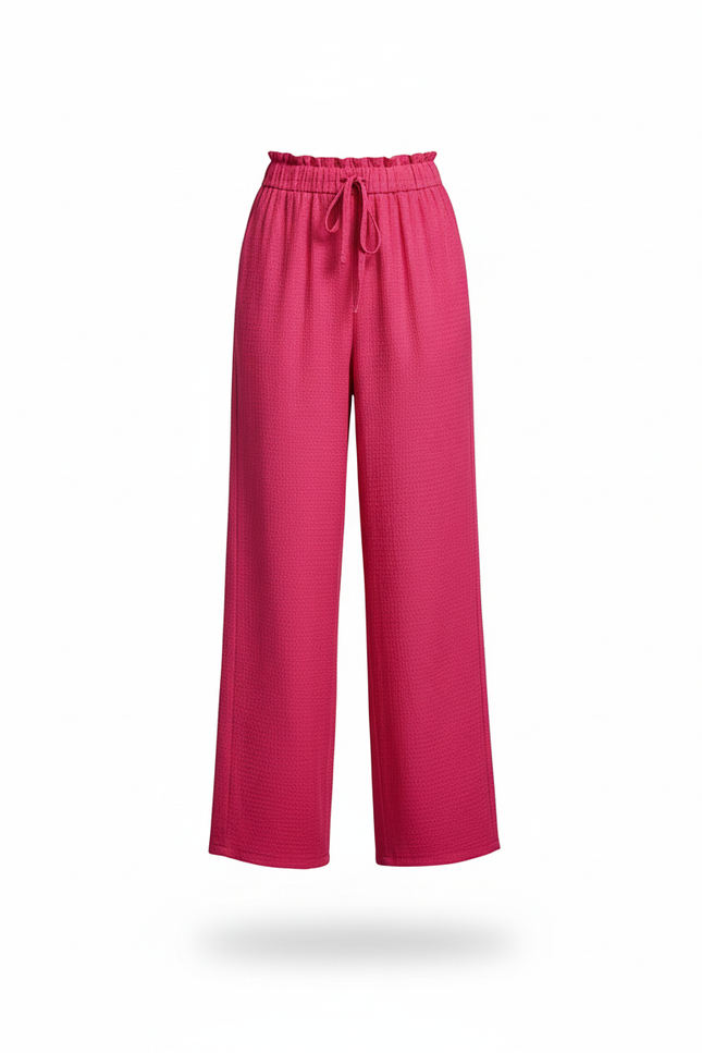Pantalon En Lin Rose Plissé Ample Taille Haute Femme - vue 3