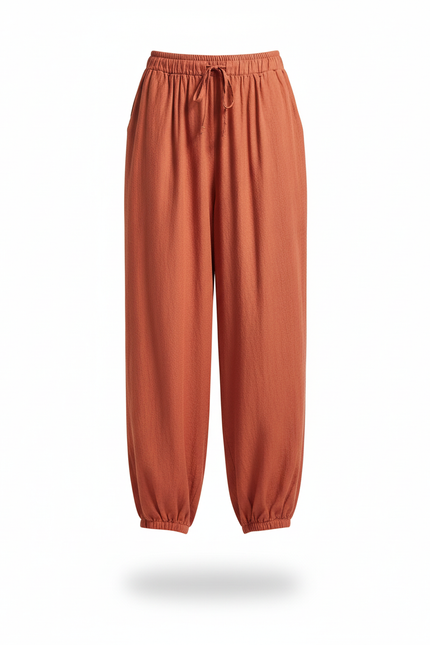 Pantalon En Lin Ample Orange Texturé Femme - vue 3