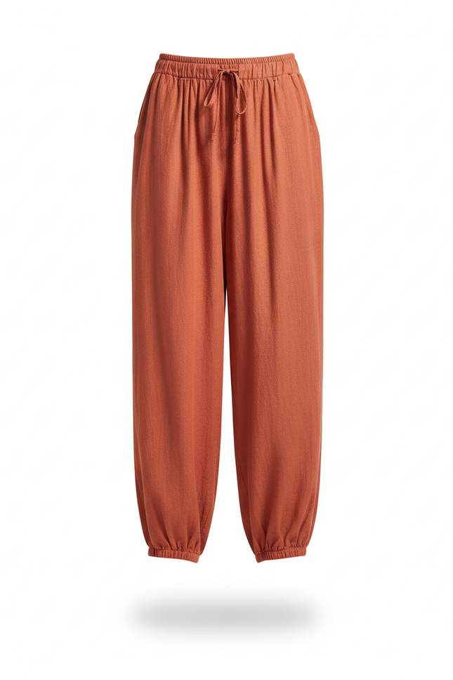 Pantalon En Lin Ample Orange Texturé Femme - vue 3