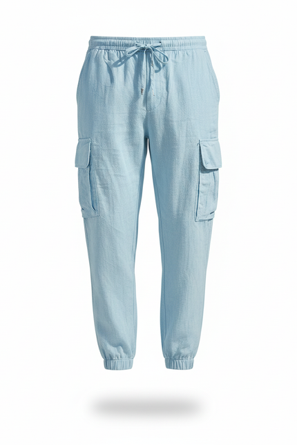 Pantalon Cargo Lin Homme - Bleu - vue 3