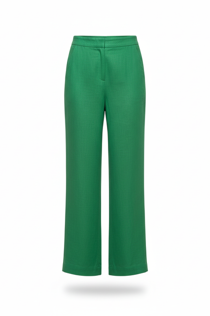 Pantalon En Lin Vert Ample Décontracté Fluide Élégant - vue 3