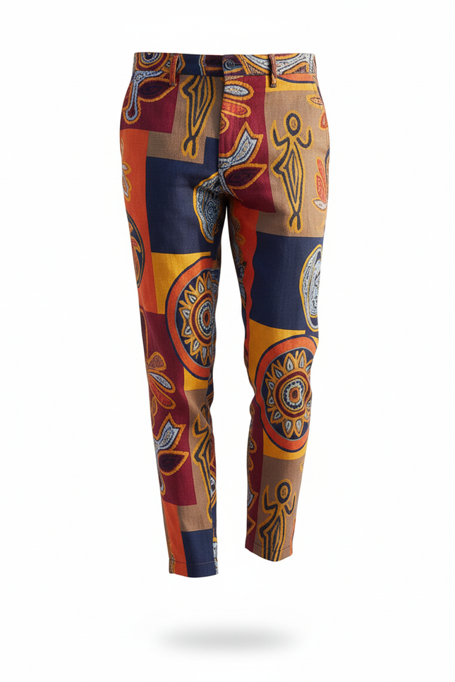 Pantalon En Lin Imprimé Ethnique Cheville Homme Décontracté - Multicolore - vue 3