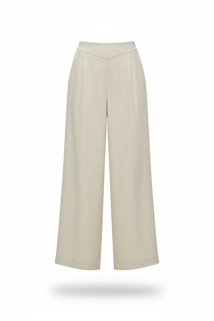 Pantalon En Lin Beige Ample Fluide Taille Haute Décontracté - vue 3