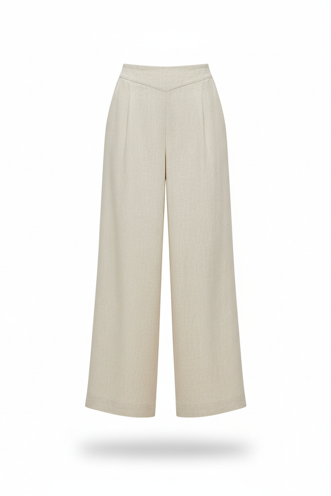 Pantalon En Lin Beige Ample Fluide Taille Haute Décontracté - vue 3