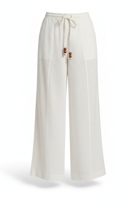 Pantalon En Lin Blanc Ample Décontracté Fluide Chic - vue 3