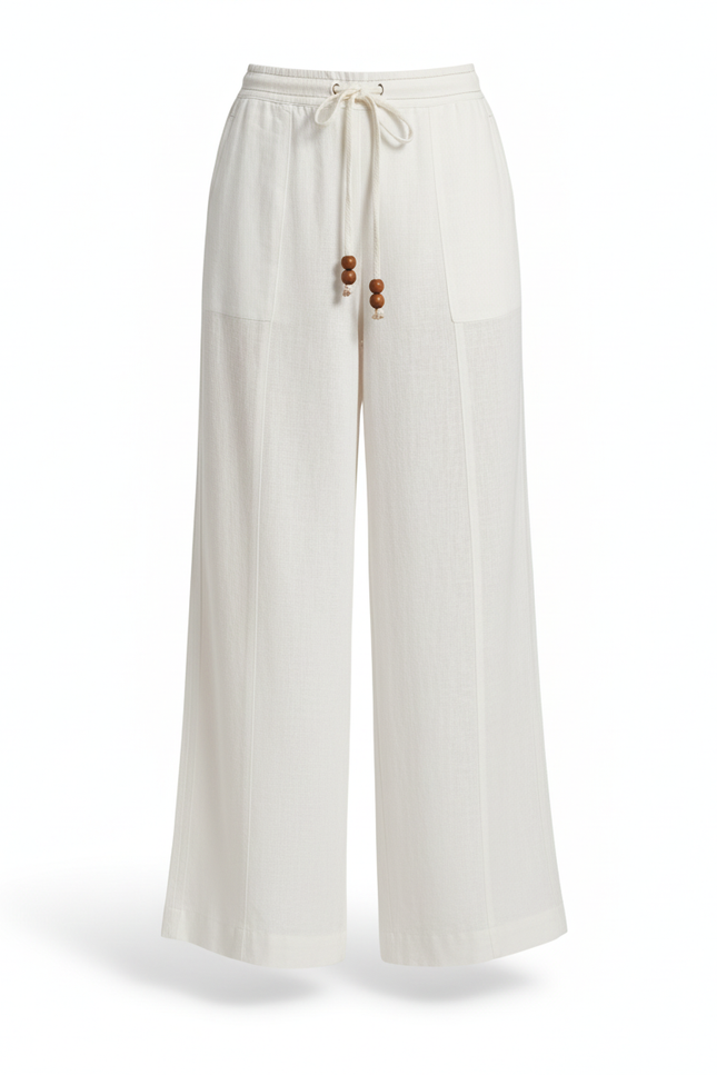 Pantalon En Lin Blanc Ample Décontracté Fluide Chic - vue 3