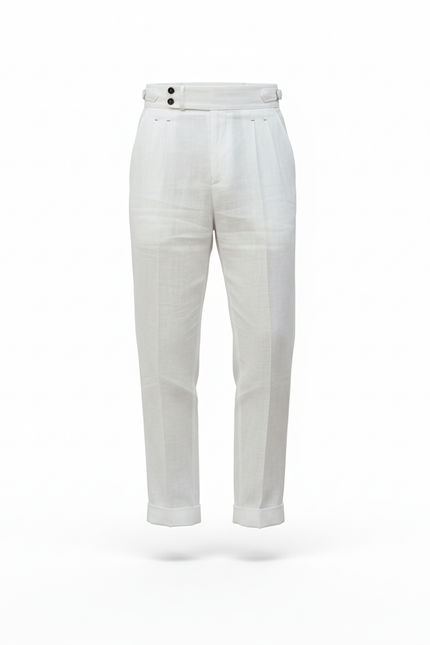 Pantalon En Lin Blanc Taille Haute Droit Élégant Homme - vue 3