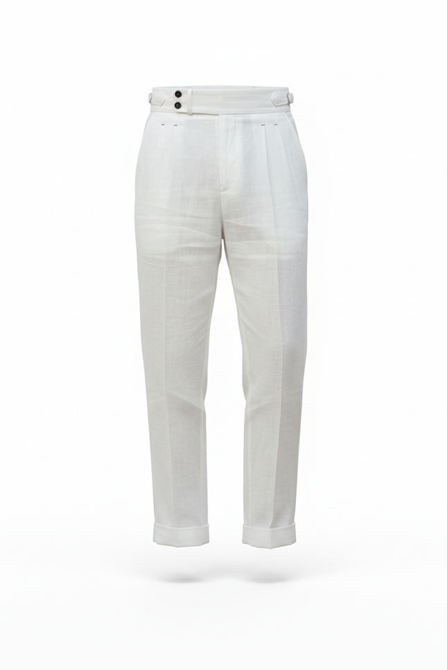 Pantalon En Lin Blanc Taille Haute Droit Élégant Homme - vue 3