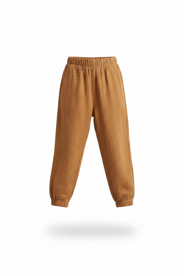 Pantalon En Lin Marron Ample Gaze Confortable Enfant - vue 3