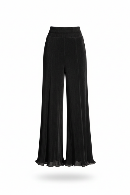 Pantalon En Lin Noir Plissé Ample Fluide Élégant - vue 3