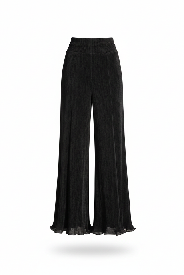 Pantalon En Lin Noir Plissé Ample Fluide Élégant - vue 3