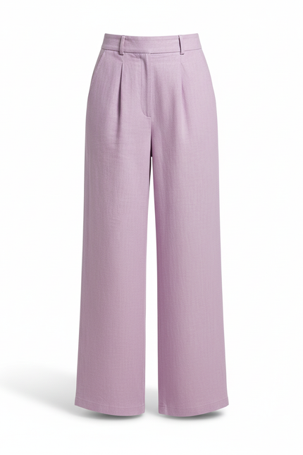Pantalon En Lin Lavande Ample Plissé Fluide - Violet - vue 3