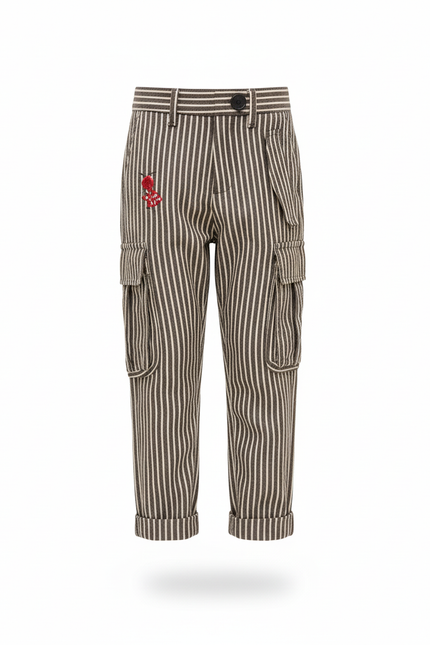 Pantalon En Lin Rayé Marron Cargo Enfant Décontracté - vue 3