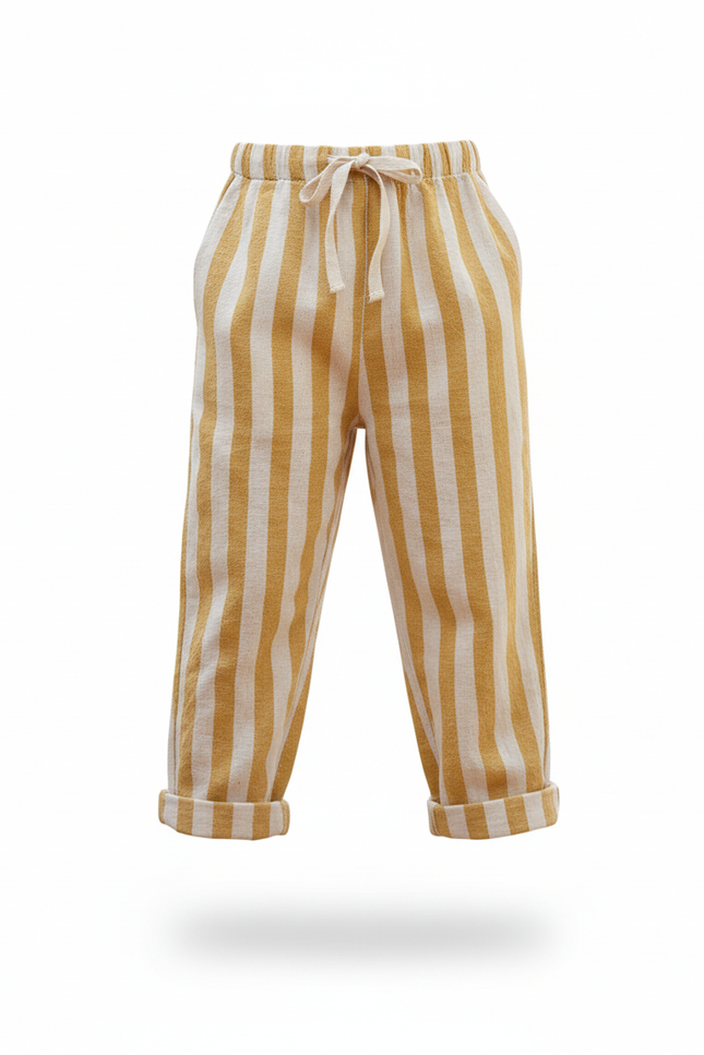 Pantalon Rayé En Lin - Jaune - vue 3