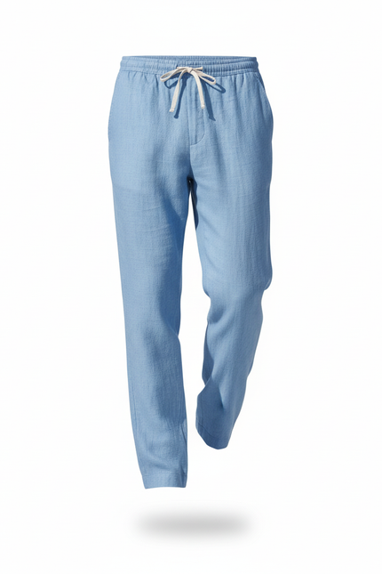 Pantalon En Lin Bleu Ciel Ample Décontracté Cordon Homme - vue 3