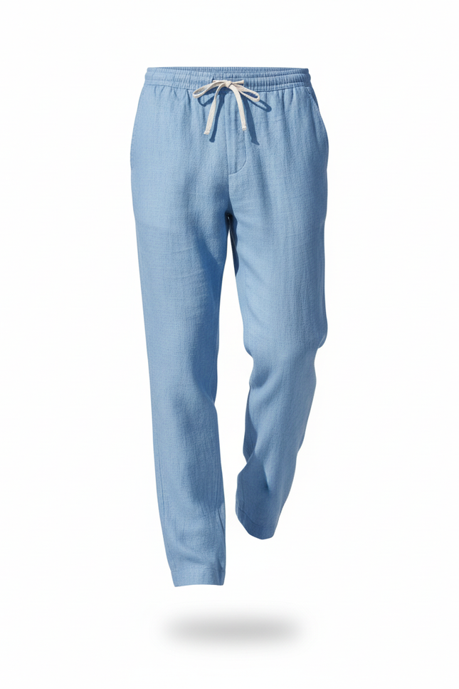 Pantalon En Lin Bleu Ciel Ample Décontracté Cordon Homme - vue 3