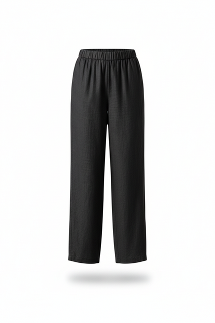 Pantalon En Lin Noir Ample Élastiqué Décontracté Fluide Femme - vue 3