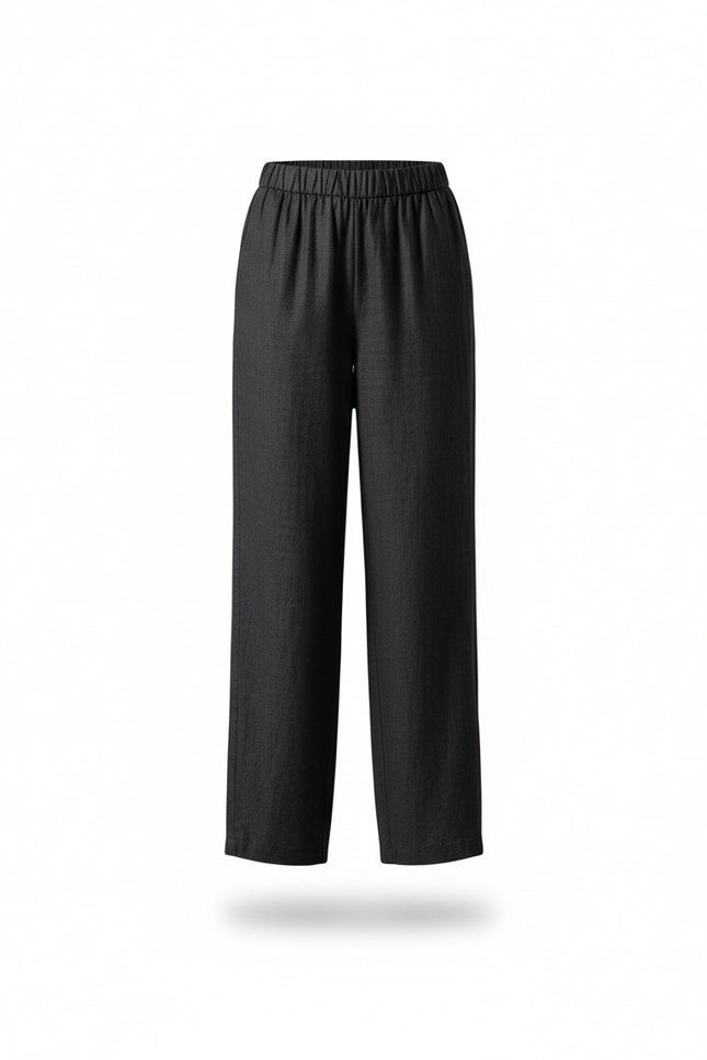 Pantalon En Lin Noir Ample Élastiqué Décontracté Fluide Femme - vue 3