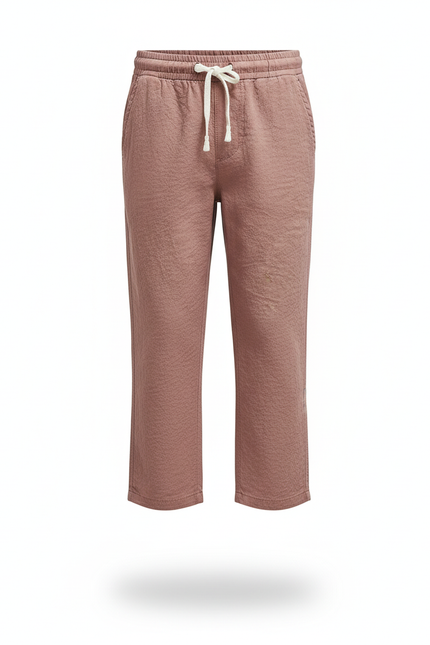 Pantalon En Lin Rose Coton Décontracté Cordon Garçon - vue 3