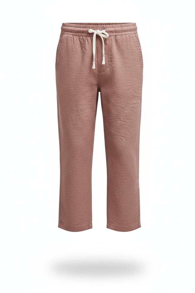 Pantalon En Lin Rose Coton Décontracté Cordon Garçon - vue 3