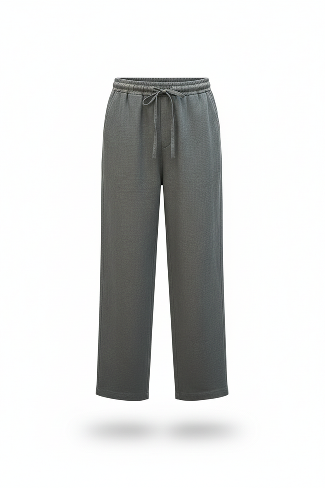 Pantalon En Lin Homme Ample Droit Décontracté Cordon Gris - vue 3