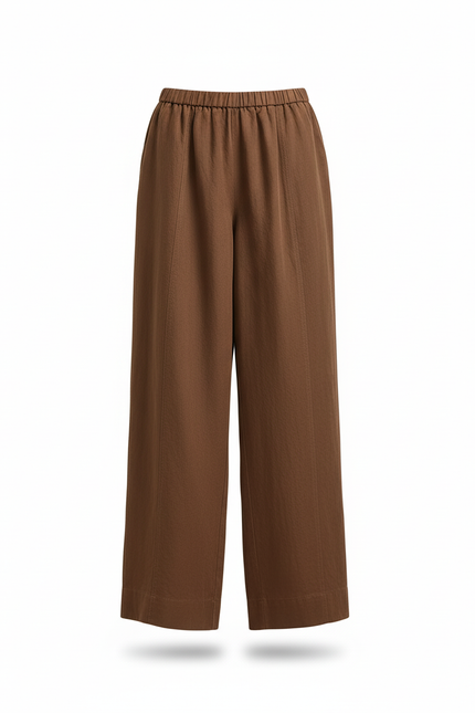 Pantalon En Lin Marron Ample Fluide Décontracté Femme - vue 3