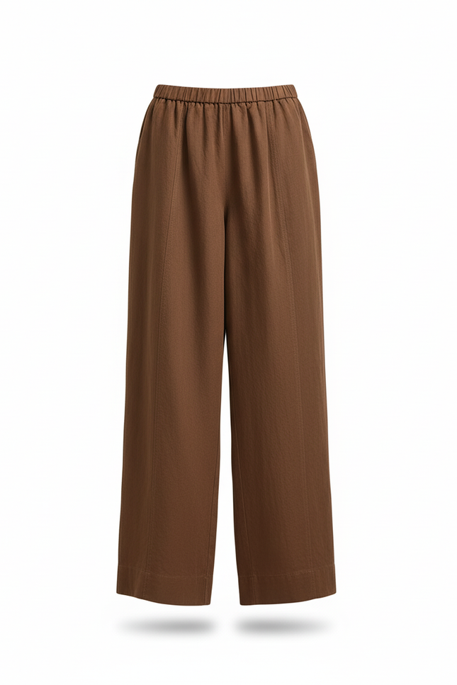 Pantalon En Lin Marron Ample Fluide Décontracté Femme - vue 3