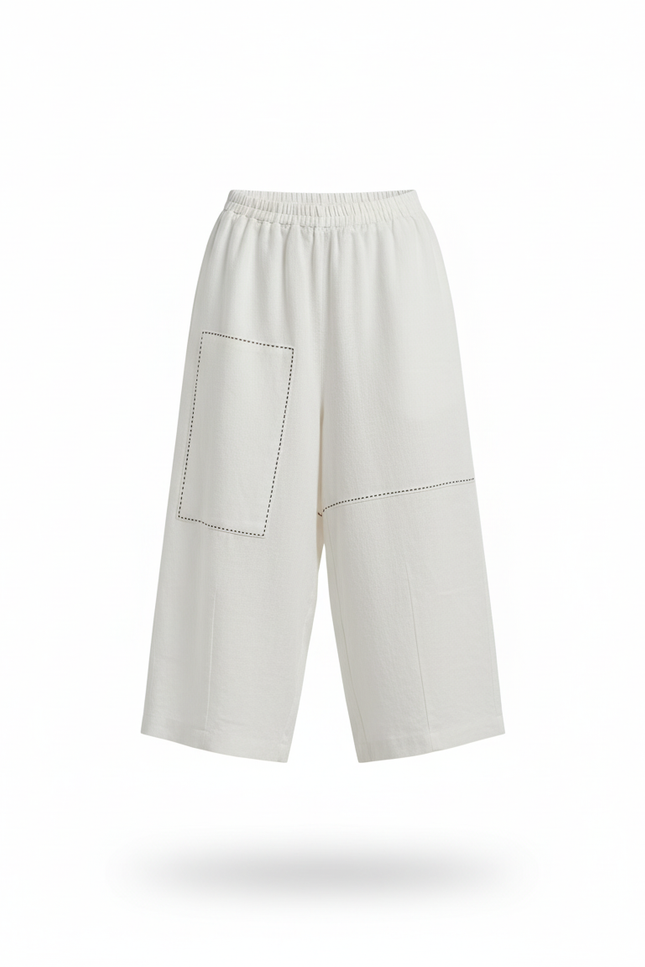 Pantalon En Lin Blanc Ample Confortable Décontracté Femme - vue 3