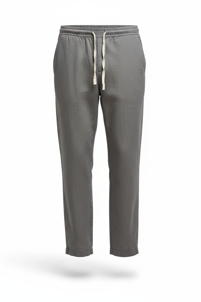 Pantalon En Lin Gris Droit Cordon Décontracté Homme - vue 3