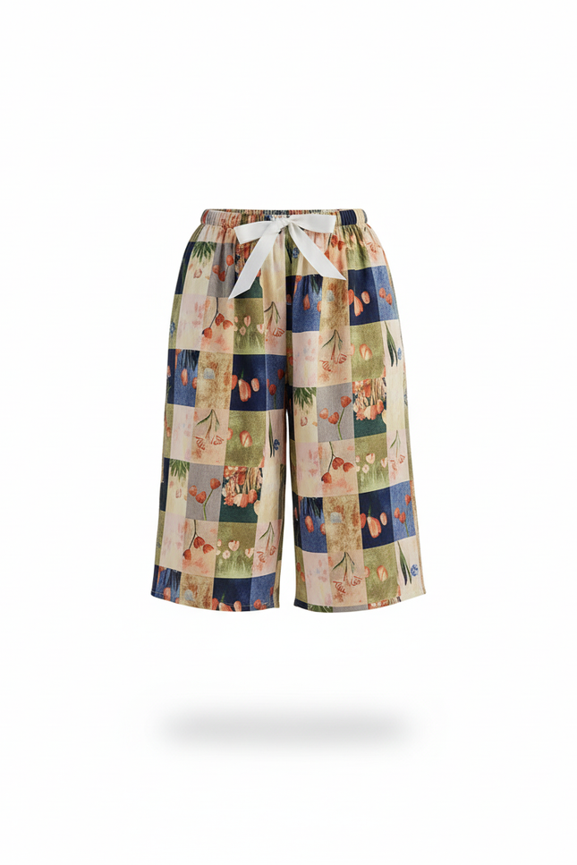 Pantalon En Lin Imprimé Patchwork Ample Estival Décontracté - Multicolore - vue 3