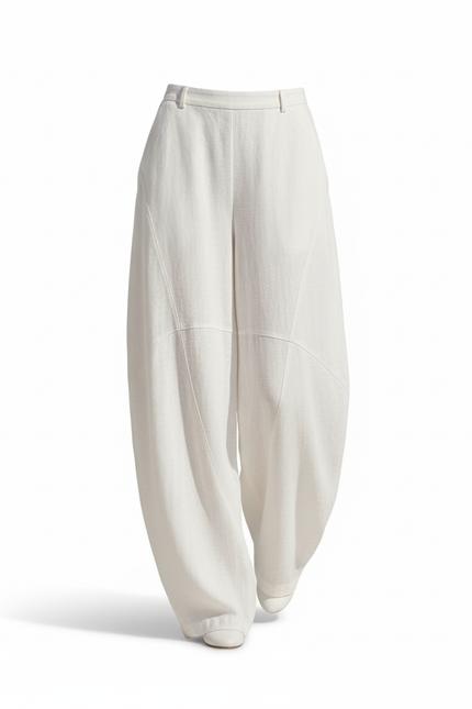 Pantalon En Lin Blanc Ample Fluide Élégan Mode - vue 3
