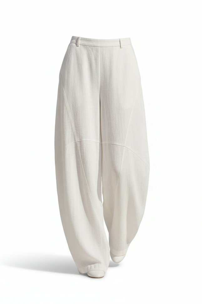 Pantalon En Lin Blanc Ample Fluide Élégan Mode - vue 3