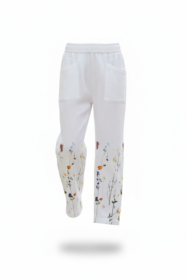 Pantalon En Lin Blanc Ample Floral Enfant Poches - vue 3