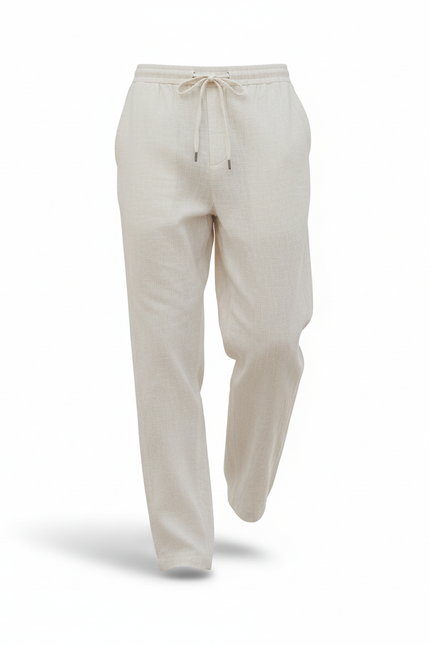 Pantalon En Lin Taille Elastique - Beige - vue 3