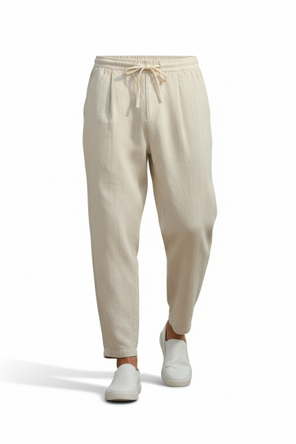 Pantalon En Lin Beige Ample Décontracté Homme - vue 3