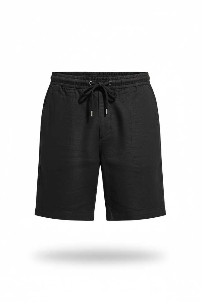 Pantalon En Lin Noir Ample Cordon Homme Casual - vue 3