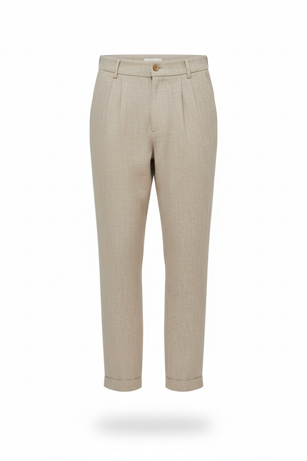 Pantalon En Lin Plissé Beige Homme Décontracté Ample - vue 3