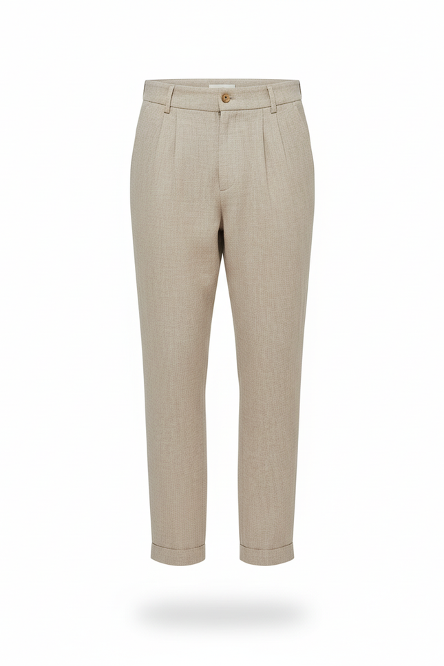 Pantalon En Lin Plissé Beige Homme Décontracté Ample - vue 3