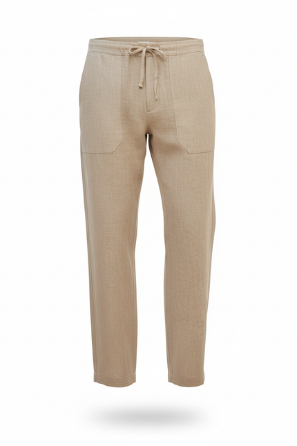 Pantalon En Lin Avec Cordon De Serrage - Beige - vue 3