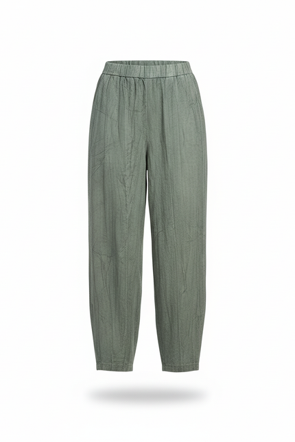 Pantalon En Lin Vert Ample Texturé Décontracté Femme - vue 3